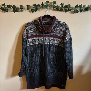 Eddie Bauer Women's Vintage Gray Cream Drawstring Cowl Turtleneck Sweater